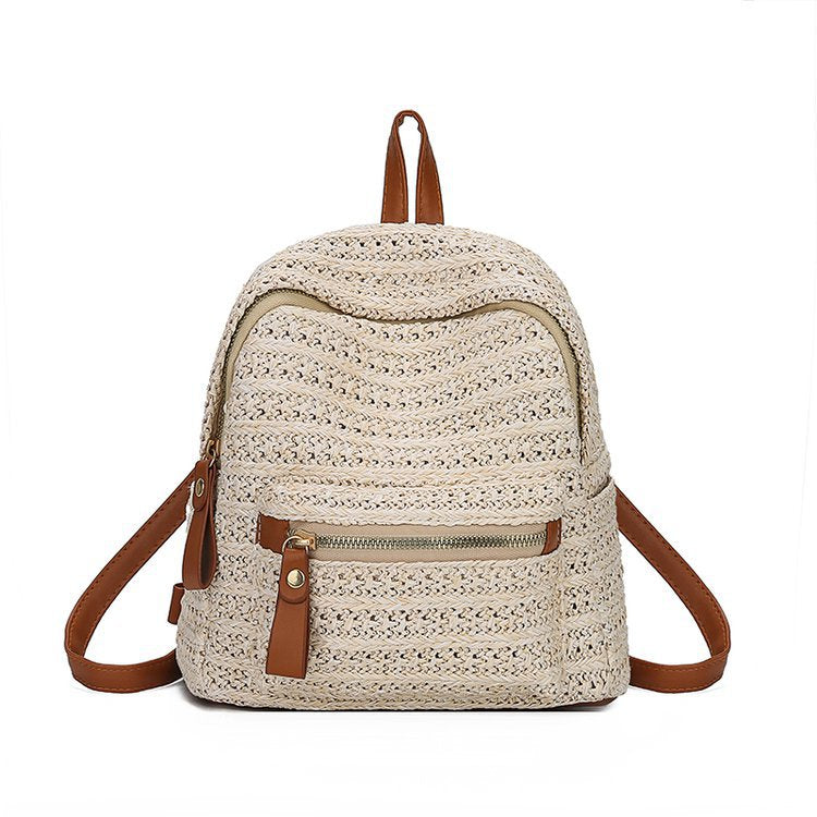 Straw Backpack Leisure Women Mini Shoulder Bag Hollow Beach Schoolbag Small Travel Bag for Girl, Green-ebowsos