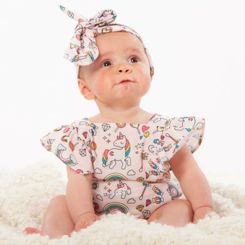 0-18M Newborn Baby Girls Cute Fly Sleeve Bodysuit Jumpsuit Sunsuit Headband Outfits Clothes Set Summer - ebowsos
