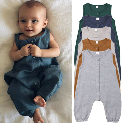 0-24M Baby Cotton Linen Romper Boy Girl Toddler Newborn Sleeveless Romper Jumpsuit Playsuit Clothes Outfit - ebowsos