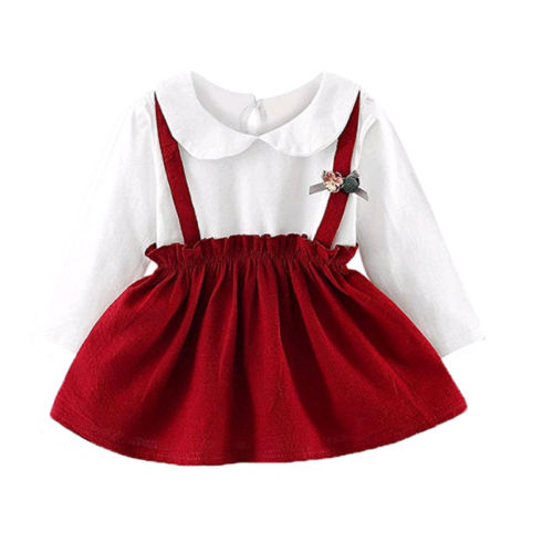0-24M Cute Newborn Baby Girl Long Sleeve Peter Pan Collar Princess Girls Formal Pageant Party Dress Clothes - ebowsos