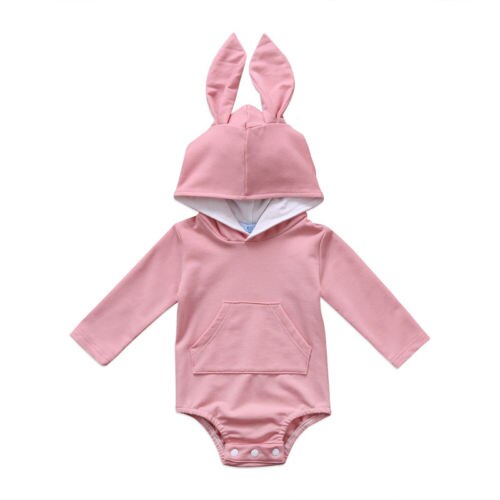 0-24M Newborn Baby Girl Boy Clothes Hooded Rabbit Ear Romper Outfits Jumpsuit Clothing - ebowsos