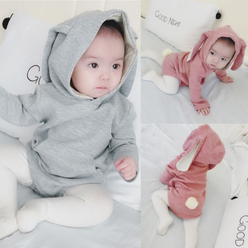 0-24M Newborn Baby Girl Boy Clothes Hooded Rabbit Ear Romper Outfits Jumpsuit Clothing - ebowsos