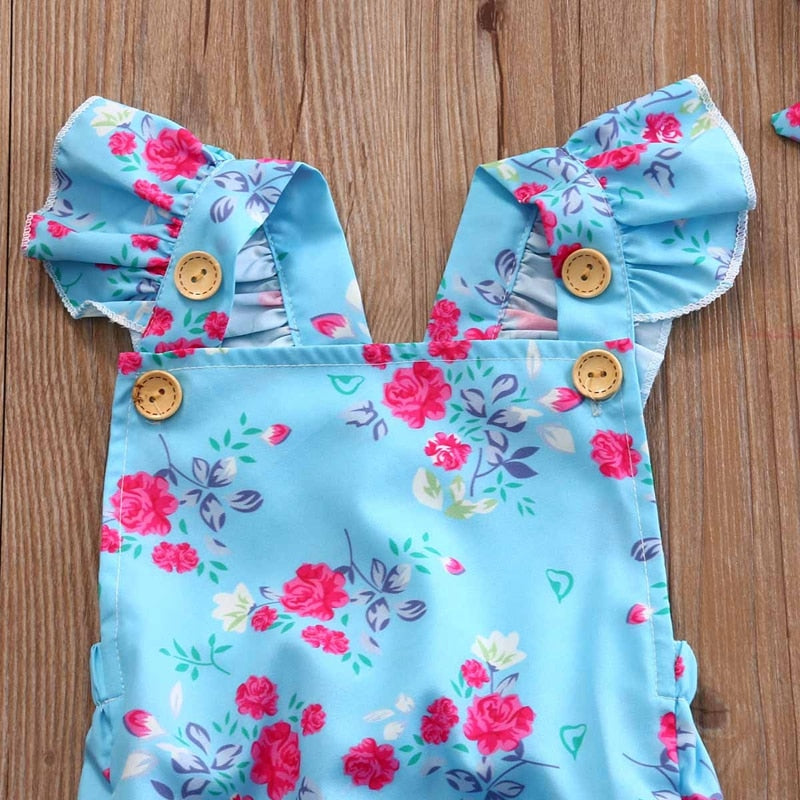 0-24M Summer Baby Girl Floral Backless Bodysuit Newborn Jumpsuit Short Sleeve Bodysuit Sunsuit Clothes - ebowsos