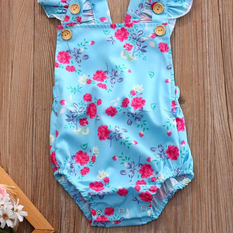 0-24M Summer Baby Girl Floral Backless Bodysuit Newborn Jumpsuit Short Sleeve Bodysuit Sunsuit Clothes - ebowsos