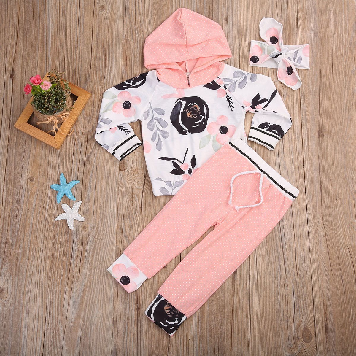 0-36M Newborn Baby Kid Girls Floral Tops Hooded Clothes +Long Pants Outfits Set - ebowsos