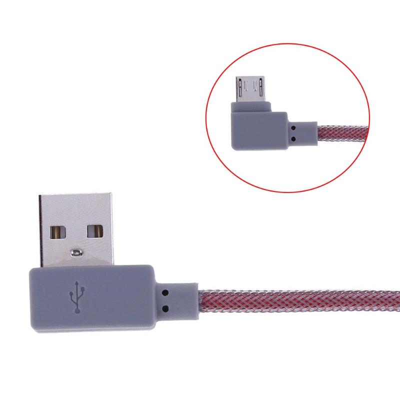 0.3m Micro USB Charging Cable Dual Elbow 90 Degree Right Micro USB Braided Charging Data Sync Cable for Android Phones - ebowsos
