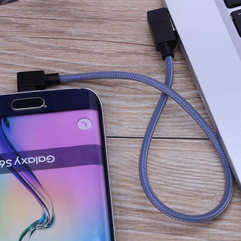 0.3m Micro USB Charging Cable Dual Elbow 90 Degree Right Micro USB Braided Charging Data Sync Cable for Android Phones - ebowsos