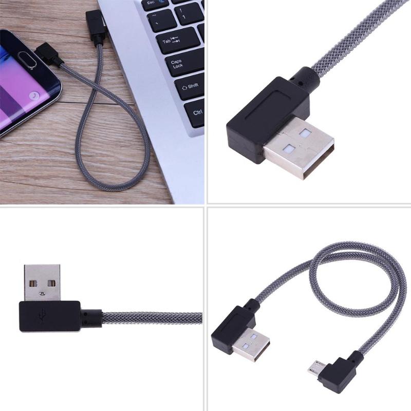 0.3m Micro USB Charging Cable Dual Elbow 90 Degree Right Micro USB Braided Charging Data Sync Cable for Android Phones - ebowsos