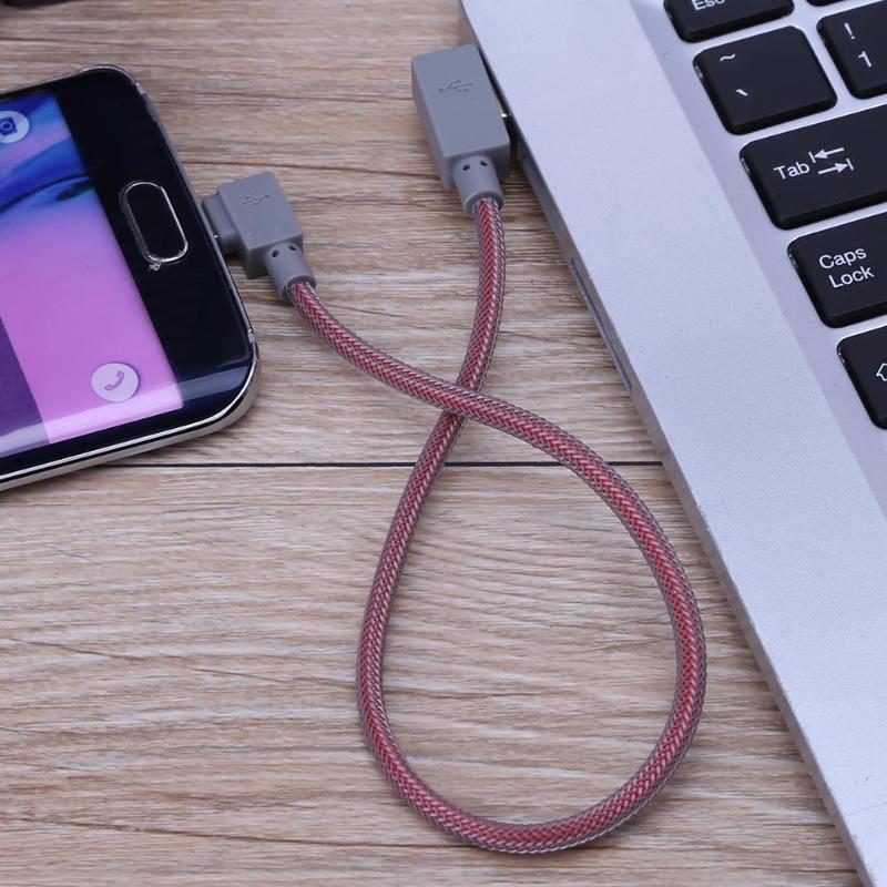 0.3m Micro USB Charging Cable Dual Elbow 90 Degree Right Micro USB Braided Charging Data Sync Cable for Android Phones - ebowsos