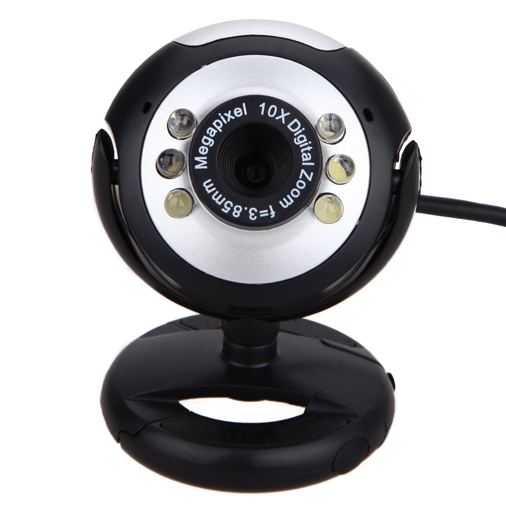 0.5MP 6 LED Webcam USB 2.0 Camera with Mic for PC Laptop Computer 1/4 High Resolution CMOS VGA Sensor Webcam - ebowsos
