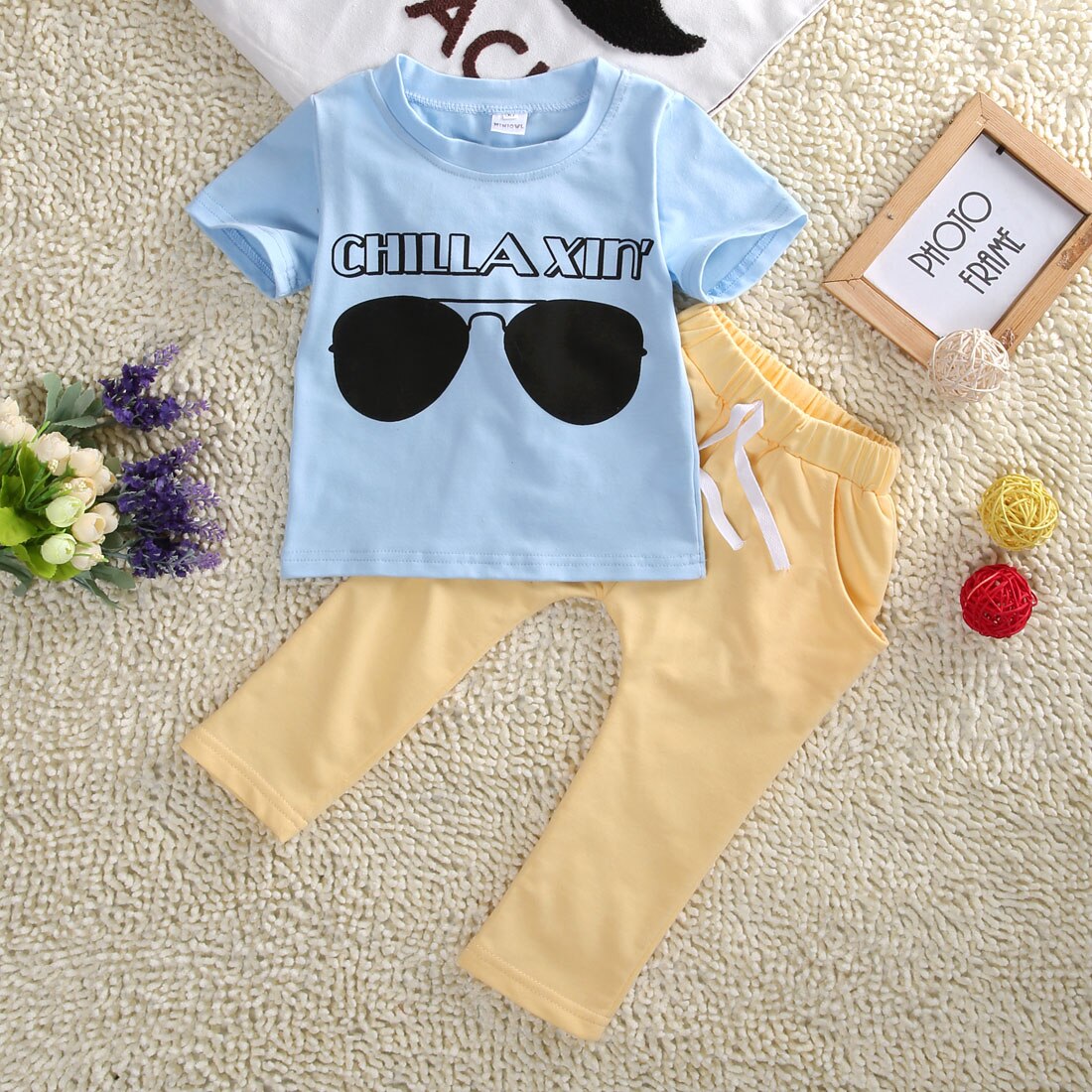 0-5Y Toddler Baby Kids Boys T-shirt Top + Long Pants Outfits Clothes Set Summer - ebowsos