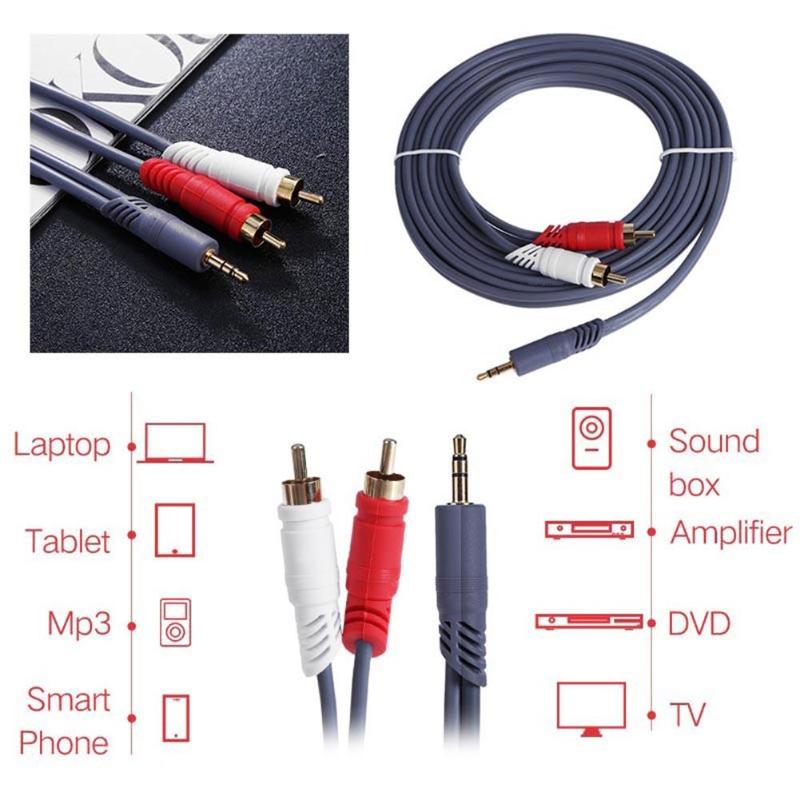 1.5/3/5m 2 RCA to 3.5mm Plug Converter Adapter Home Theater Amplifier Cable FOR Notebook smart phone Mp3 Player DVD Player New - ebowsos