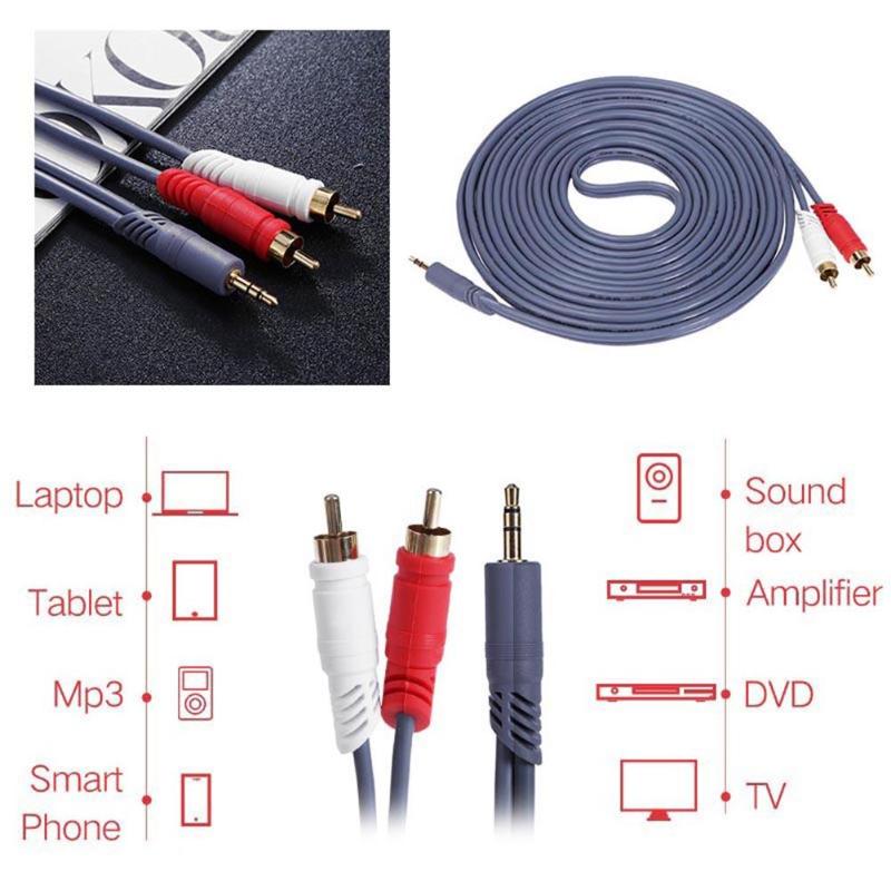 1.5/3/5m 2 RCA to 3.5mm Plug Converter Adapter Home Theater Amplifier Cable FOR Notebook smart phone Mp3 Player DVD Player New - ebowsos