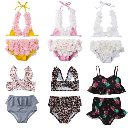1-5T Kids Girl High Waist Leopard Print Swimming Bikini Costume Swimwear Swimsuit Beachwear Summer Clothes Set 2PCS - ebowsos