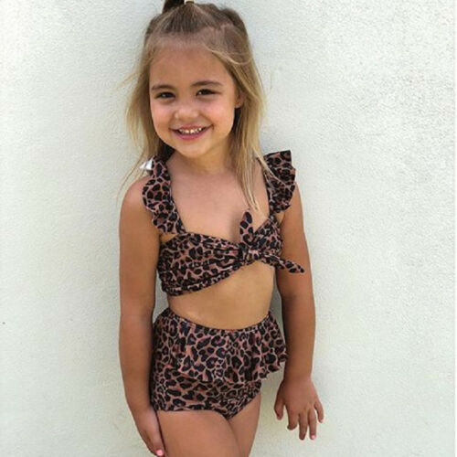 1-5T Kids Girl High Waist Leopard Print Swimming Bikini Costume Swimwear Swimsuit Beachwear Summer Clothes Set 2PCS - ebowsos