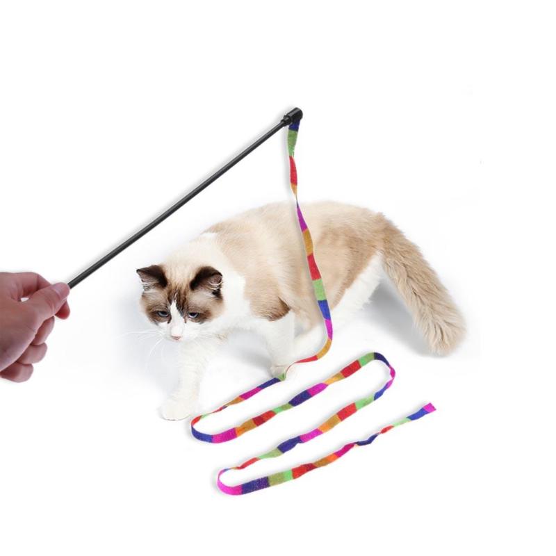 1/6 PCS Rainbow Streamer Pet Cat Scratcher Feather Toys Play Fun Cat Wand Catcher Teaser Sticks Cat Interactive Training Cat Toy - ebowsos