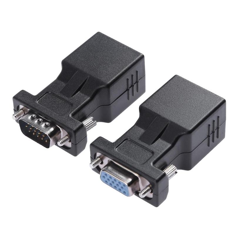 1 Pair 2018 Newst VGA Extender Female/Male to Lan Cat5 Cat5e RJ45 Ethernet Female Adapters Converters Connectors for PC Desktop - ebowsos