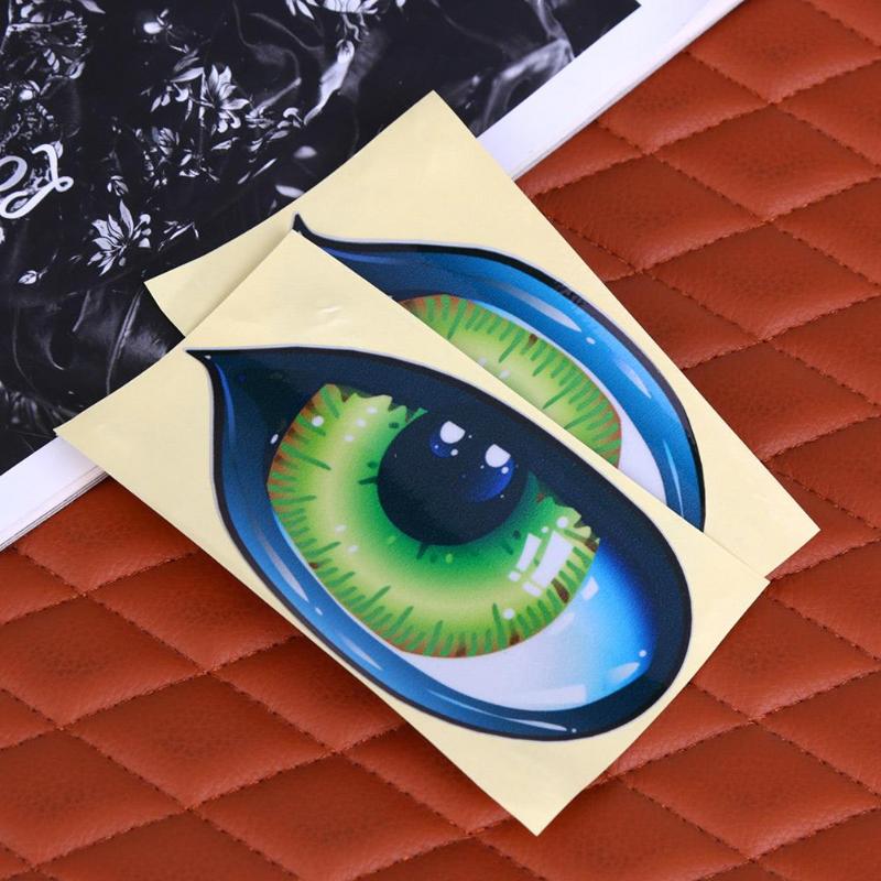 1 Pair 3D Funny Reflective Green Cat Eyes Car Stickers Truck Head Engine Rearview Mirror Window Cover Door Decal Graphics New - ebowsos