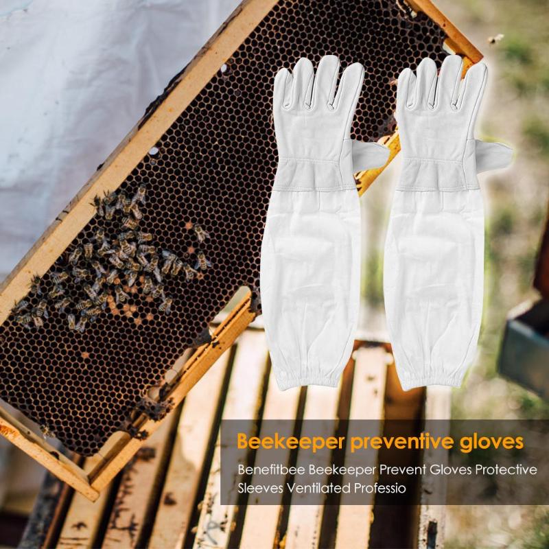1 Pair Beekeeper Protective Gloves Major Comfortable Very Durable Flexibility Cotton Leather Profession Apiculture Sleeves - ebowsos