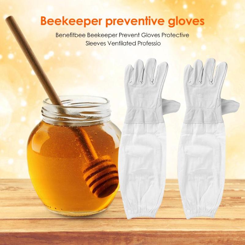 1 Pair Beekeeper Protective Gloves Major Comfortable Very Durable Flexibility Cotton Leather Profession Apiculture Sleeves - ebowsos