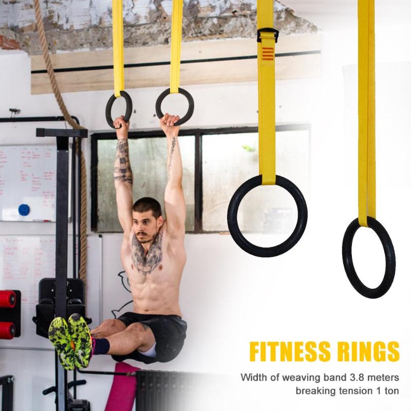 1 Pair Gymnastics Rings with Buckle Straps Fitness Rings Crossfit Indoor Exercise Pull Ups Muscle Training,400kg Bearing-ebowsos