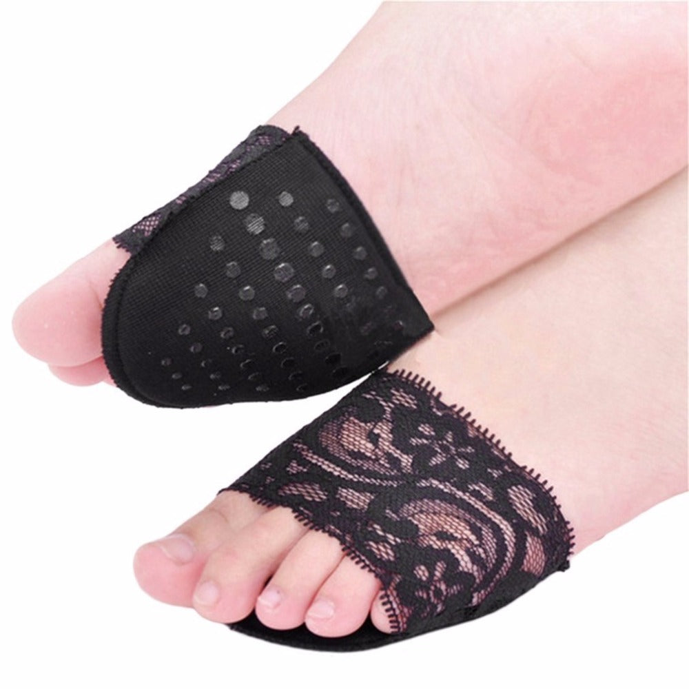 1 Pair Ladies Forefoot Invisible High Heeled Shoes Slip Resistant Half Yard Cotton Pads Lace Insoles Black Skin Color Foot Patch - ebowsos