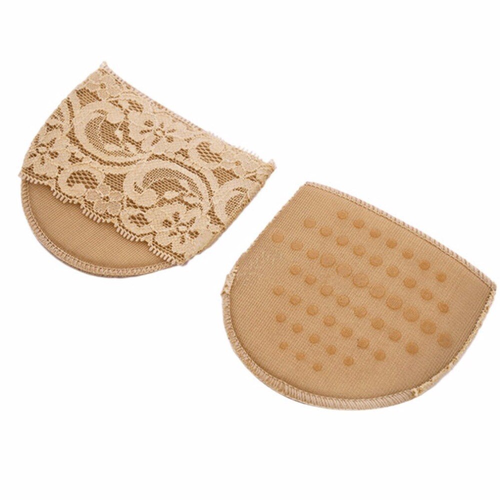 1 Pair Ladies Forefoot Invisible High Heeled Shoes Slip Resistant Half Yard Cotton Pads Lace Insoles Black Skin Color Foot Patch - ebowsos