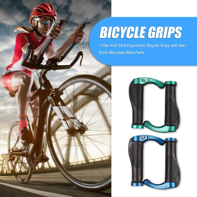 1 Pair Non-slip Ergonomic Bicycle Handlebar Grips with Lock-on Bar Ends MTB Bike Aluminium Horn Grips Bike Accessories-ebowsos