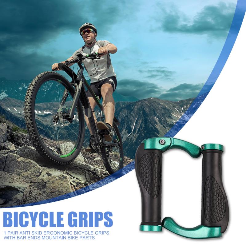 1 Pair Non-slip Ergonomic Bicycle Handlebar Grips with Lock-on Bar Ends MTB Bike Aluminium Horn Grips Bike Accessories-ebowsos