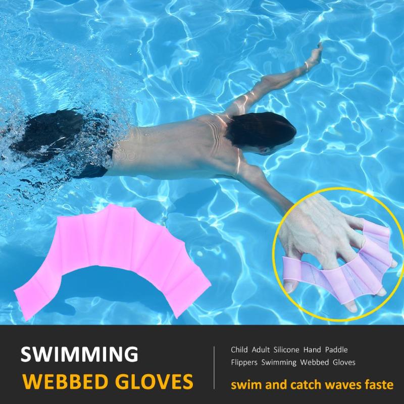 1 Pair Silicone Swimming Webbed Gloves Adult Frog Finger Fin Diving Hand Wear Swimming Training Tool S/M/L Size-ebowsos