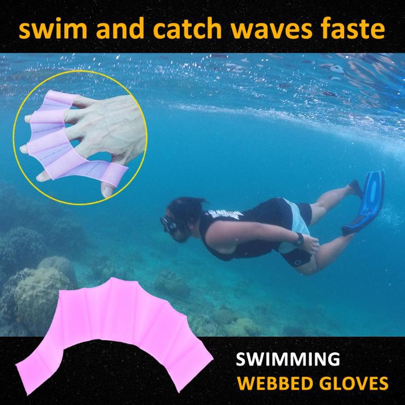 1 Pair Silicone Swimming Webbed Gloves Adult Frog Finger Fin Diving Hand Wear Swimming Training Tool S/M/L Size-ebowsos