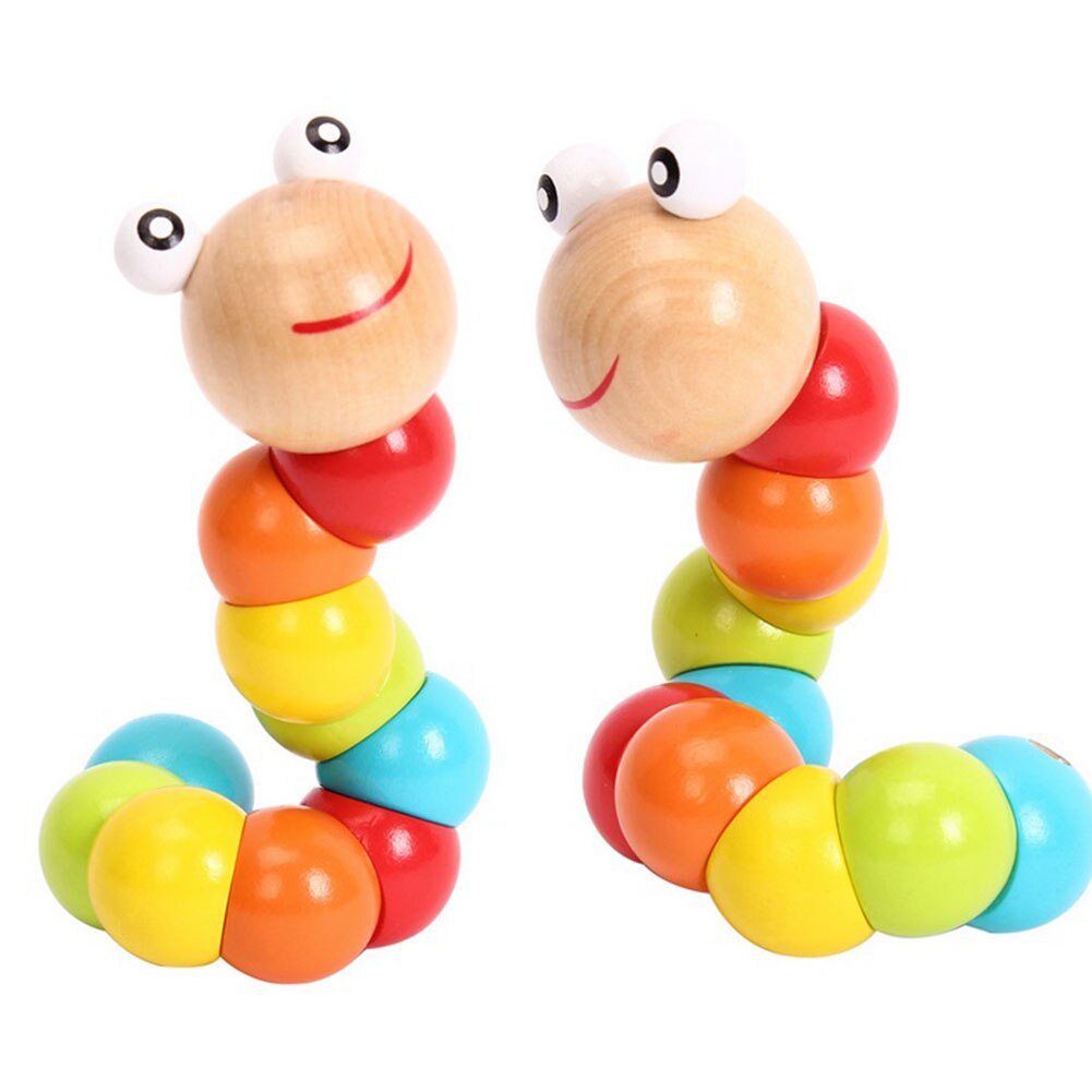 1 Pc Colorful Twist-colored Insects Kid Toy Wooden Block Variety Twisting Inchworm Educationa Intelligence Baby DIY Block Toy-ebowsos