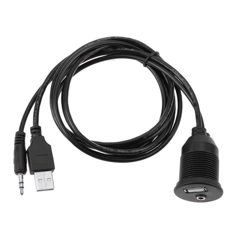 1 Set Extension Cable Car Dashboard Motor USB 2.0 3.5mm M/F AUX Lead Extension Cable 1M black Car Styling Dashboard For Motor - ebowsos