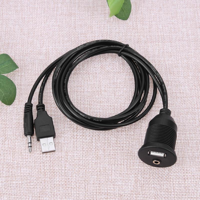 1 Set Extension Cable Car Dashboard Motor USB 2.0 3.5mm M/F AUX Lead Extension Cable 1M black Car Styling Dashboard For Motor - ebowsos