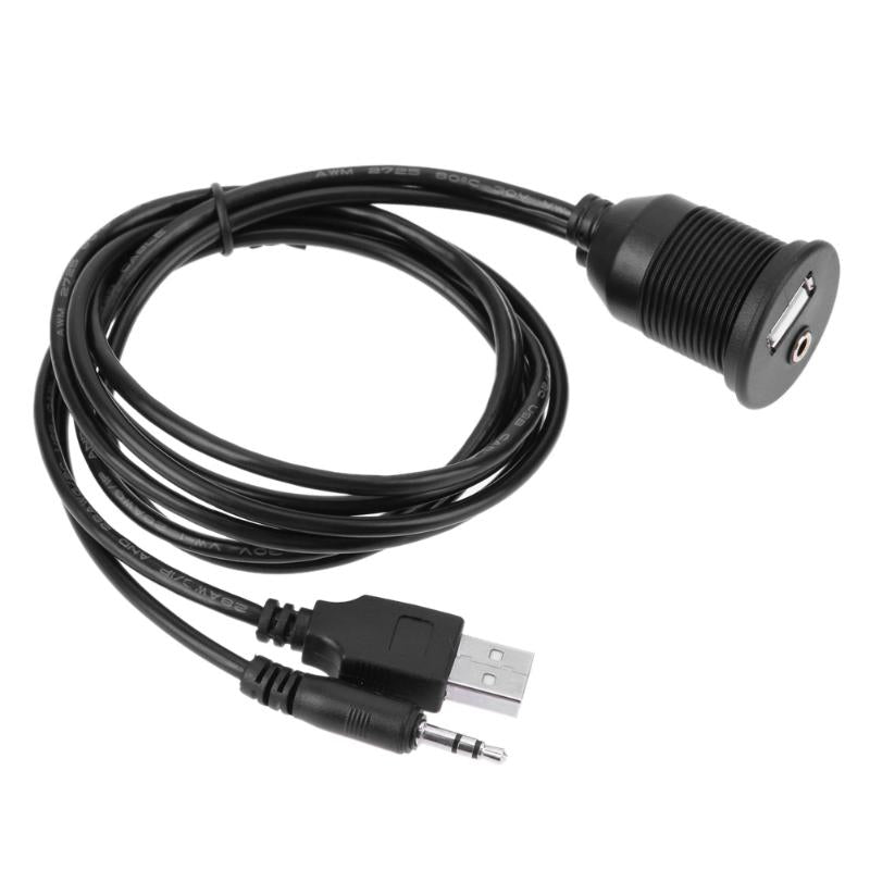 1 Set Extension Cable Car Dashboard Motor USB 2.0 3.5mm M/F AUX Lead Extension Cable 1M black Car Styling Dashboard For Motor - ebowsos