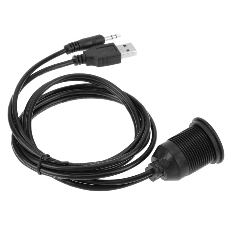 1 Set Extension Cable Car Dashboard Motor USB 2.0 3.5mm M/F AUX Lead Extension Cable 1M black Car Styling Dashboard For Motor - ebowsos