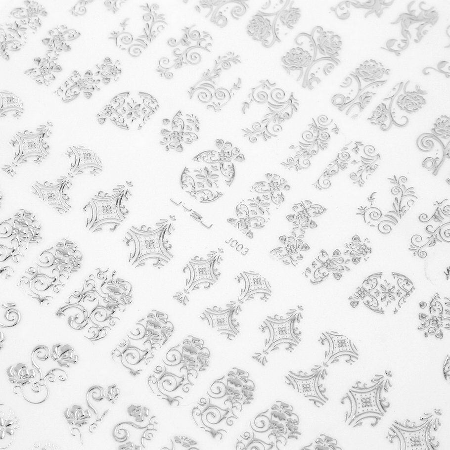 1 Sheet=108Pcs 3D Silver Flower Nail Art Stickers Decals Stamping DIY Decoration Tool DIY Beauty Nail Art Decals Decorations - ebowsos