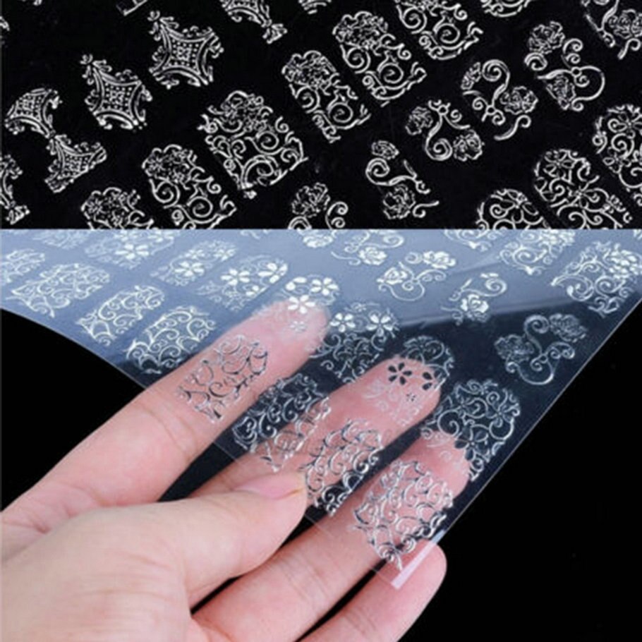 1 Sheet=108Pcs 3D Silver Flower Nail Art Stickers Decals Stamping DIY Decoration Tool DIY Beauty Nail Art Decals Decorations - ebowsos