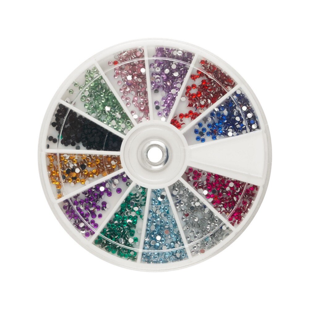 1 Wheel 12 Colors 3600pcs Nail Rhinestones 1.5mm 3D Nail Art Tips DIY Decoration Tools Nail Art Rhinestones - ebowsos