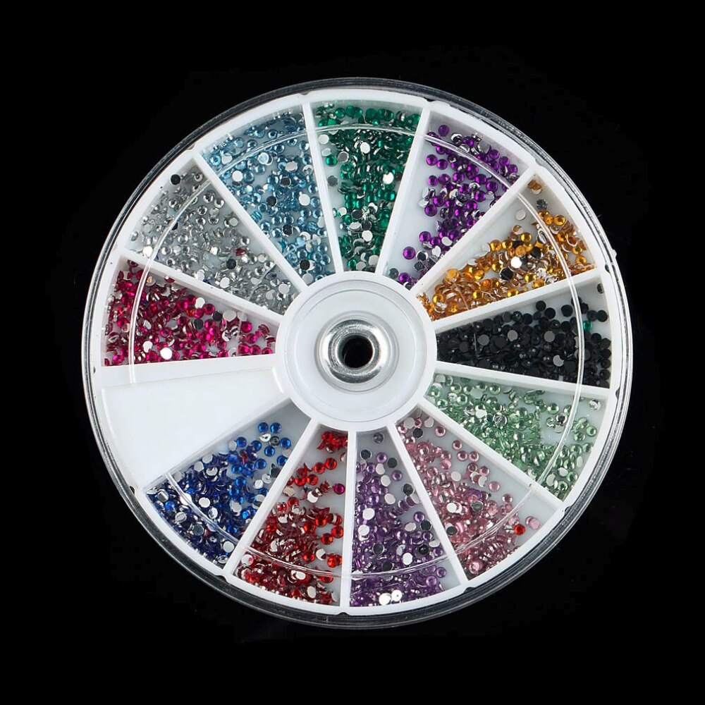 1 Wheel 12 Colors 3600pcs Nail Rhinestones 1.5mm 3D Nail Art Tips DIY Decoration Tools Nail Art Rhinestones - ebowsos