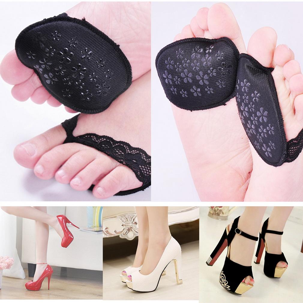 1 pair Hot Sale Women Ladies Forefoot Insoles Invisible High Heeled Shoes/Slip Resistant Half Yard Pads black - ebowsos