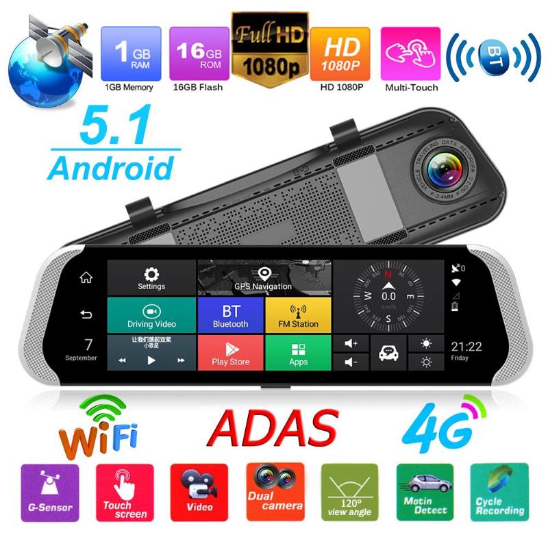 10 Inch 3G/4G Car Rearview Mirror DVR Camera Dual Lens Android 5.1 Dash Cam Video Recorder Built in GPS and WIFI Car Camera New - ebowsos