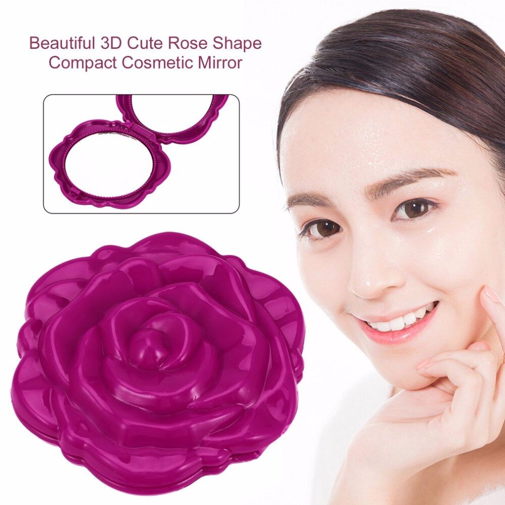 10 PCS New Novelty Stereo Rose Flower Shape Portable Pocket Mirror Cosmetic Makeup 3D Double Sided Mirror - ebowsos