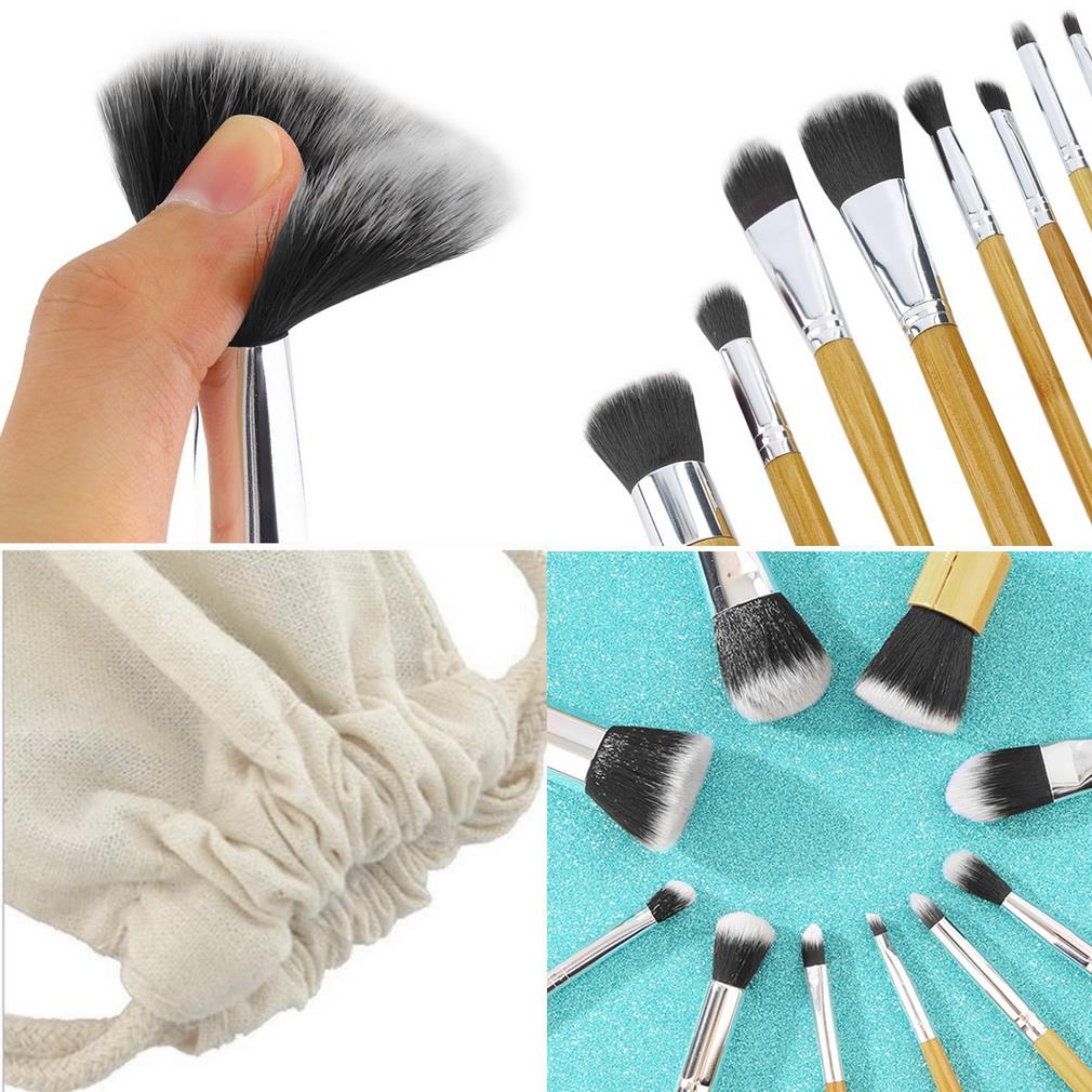 10 PCS Pro Cosmetic Brush set Bamboo Handle Synthetic Makeup Brushes Kit make up brush set tools pincel maquiagem - ebowsos