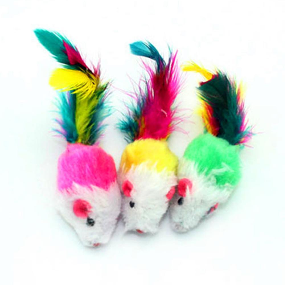 10 Pcs False Mouse Pet Cat Toys Mini Playing Toys with Colorful Feather Pet Cat Feather Mouse Toys-ebowsos