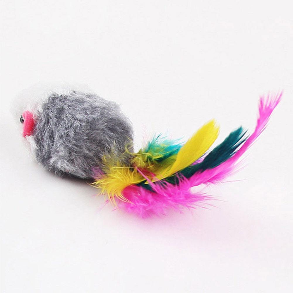 10 Pcs False Mouse Pet Cat Toys Mini Playing Toys with Colorful Feather Pet Cat Feather Mouse Toys-ebowsos