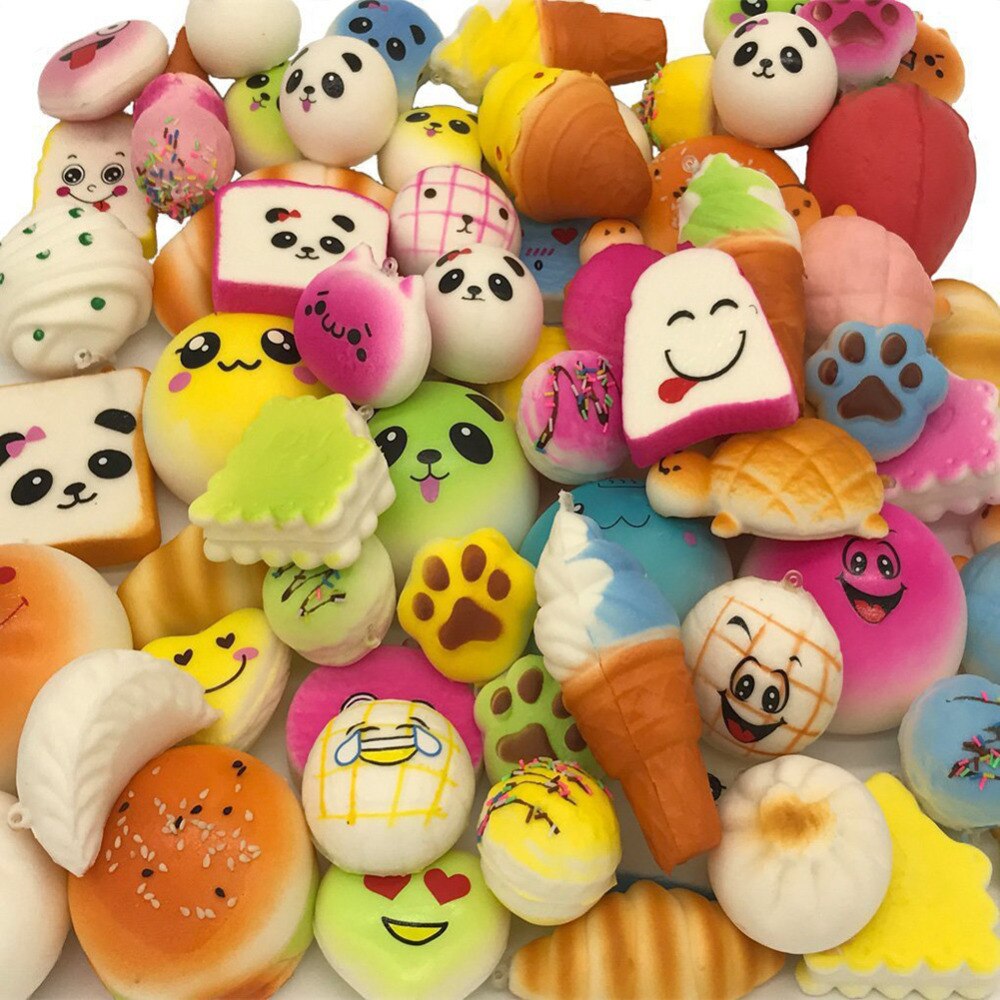 10 Pcs/Pack Squeeze Bread Cake Toys Bun Pendant Slow Rising Fidget Anti Stress Charm Cream Scented Cute Strap Squeeze Toy Gift-ebowsos