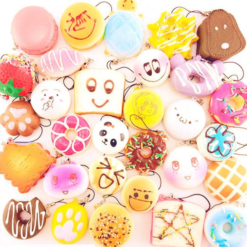 10 Pcs/Pack Squeeze Bread Cake Toys Bun Pendant Slow Rising Fidget Anti Stress Charm Cream Scented Cute Strap Squeeze Toy Gift-ebowsos