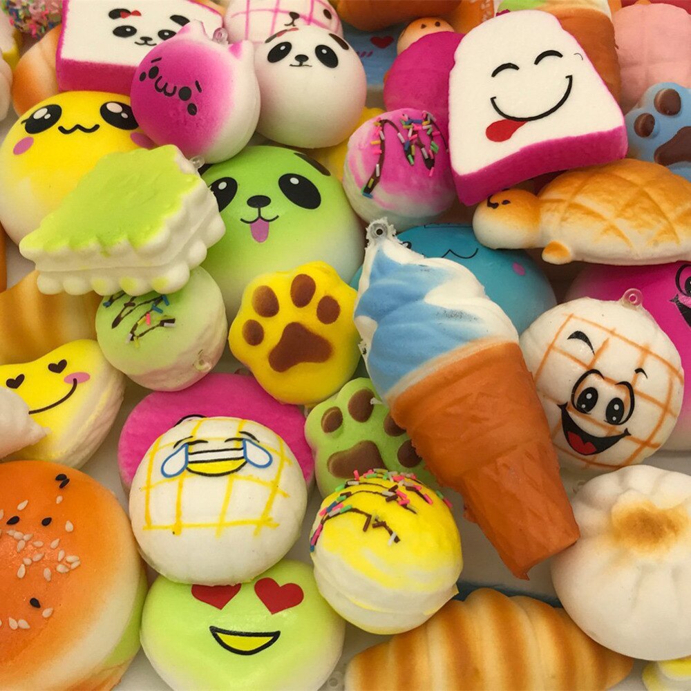 10 Pcs Random Cute Bread Cake Pendant Squeeze Toys Slow Rising Lovely Charm Stretchy Cream Scented Cute Phone Strap Squeeze Toy-ebowsos