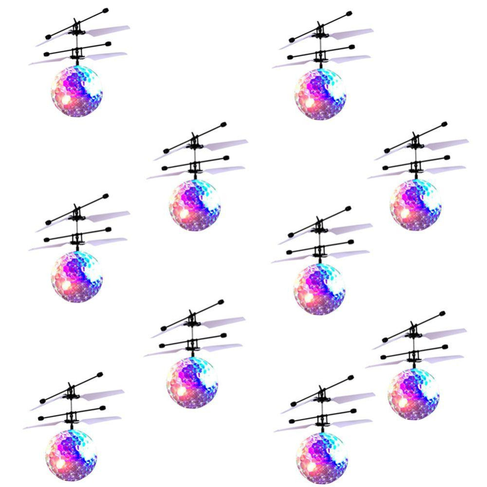 10 Pcs/pack Colorful RC Flying Ball Built-in Shinning LED Light RC Novelty Anti-stress Flying Toys Drone Helicopter Ball for Kid-ebowsos